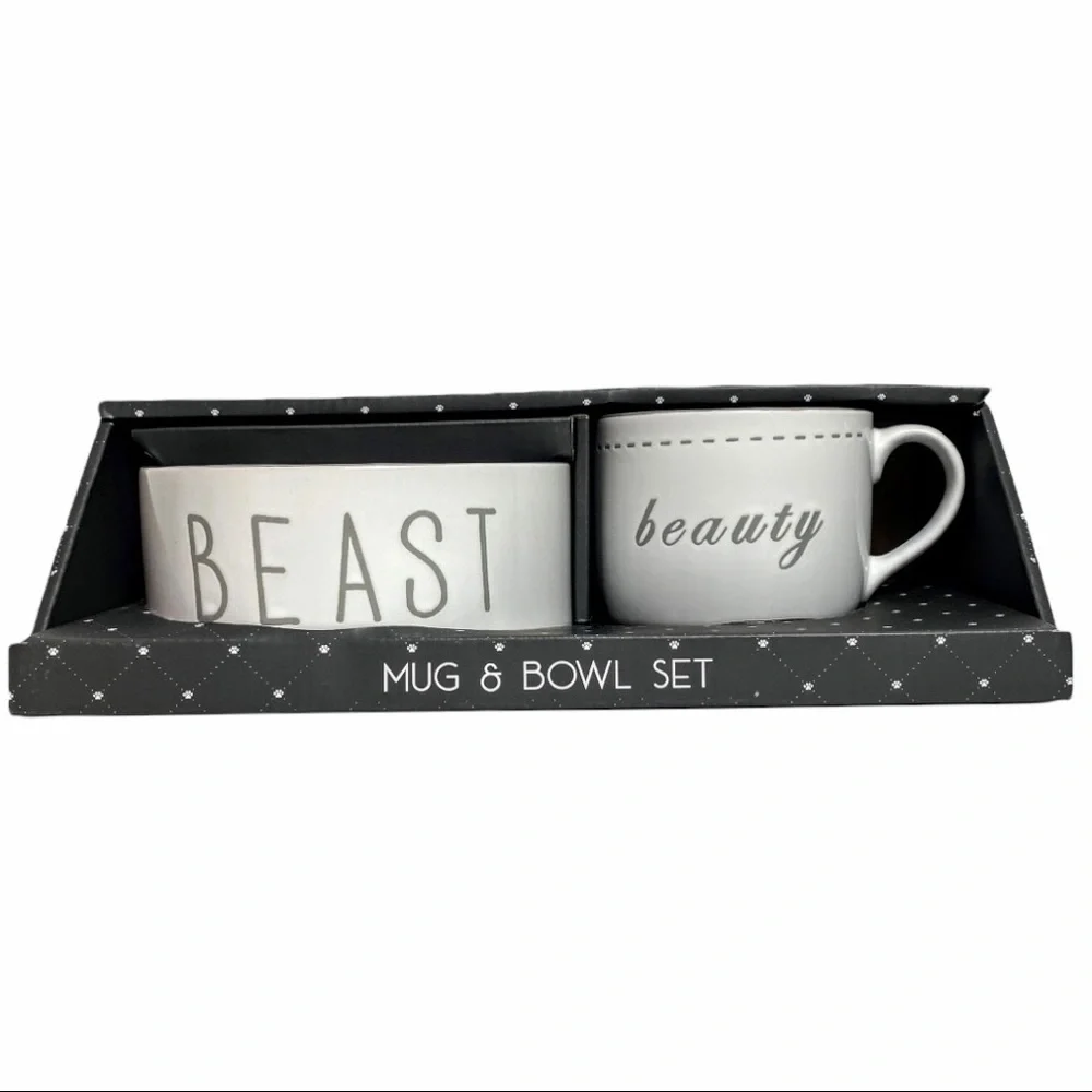 NIB Mug and Pet Bowl Set, “BEAUTY“ & “BEAST”